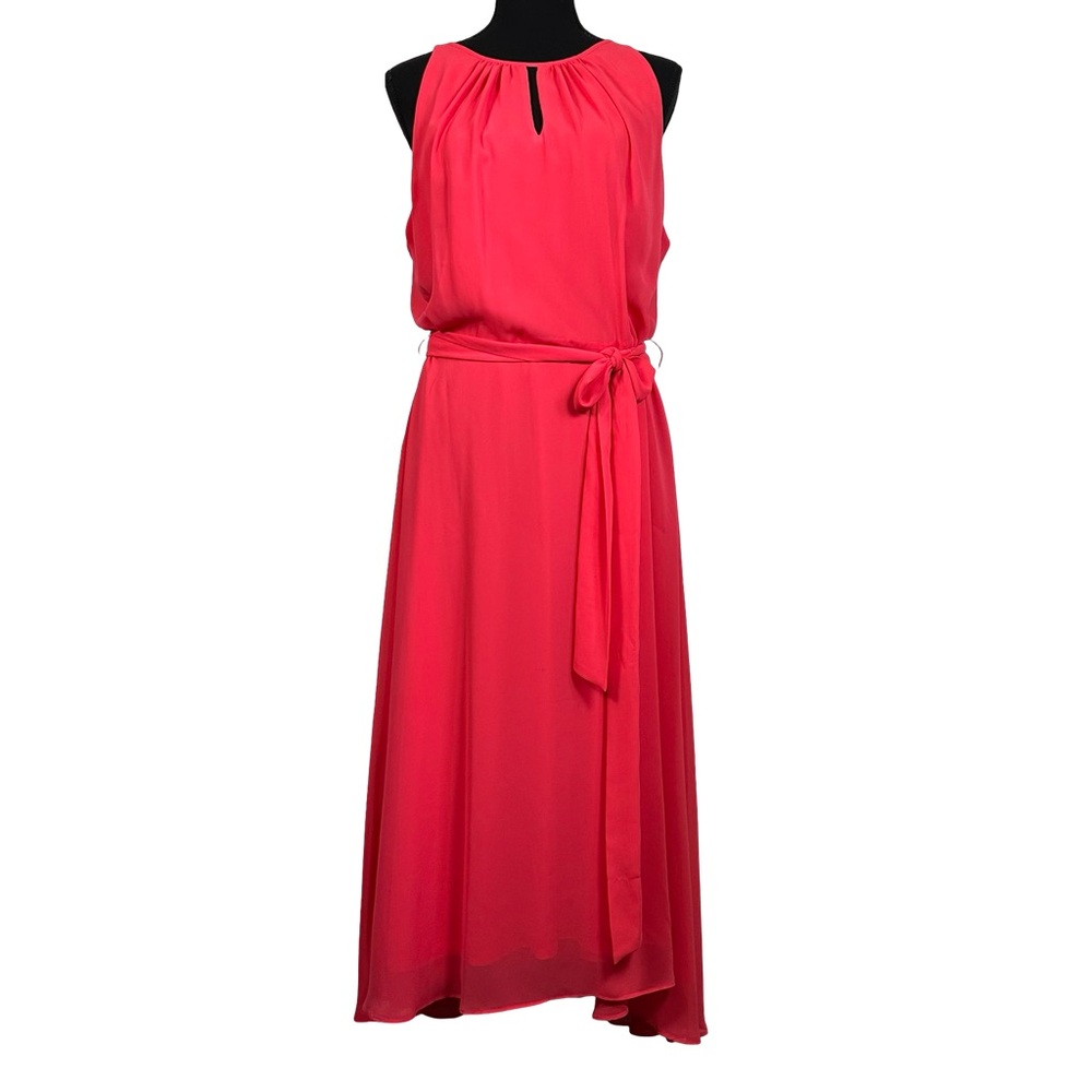 Chelsea Rose Pink Coral Sleeveless Chiffon Halter Midi Tie Waist Dress Size 14